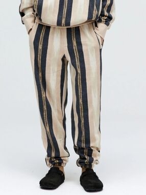 Stance Mercury Sweatpants Striped Black Tan Whitw Brown Comfort Pull On